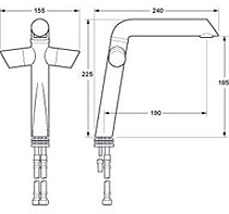 Technical image of Deva Hybrid High Rise Mixer Tap With Swivel Spout.