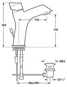 Technical image of Deva Hybrid Mono Basin Mixer Tap With Pop Up Waste.