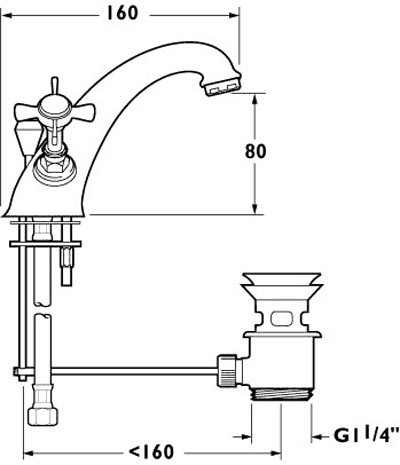 Technical image of Deva Imperial Mono Basin Mixer Tap With Pop Up Waste (Gold).