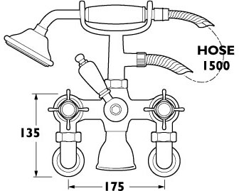 Technical image of Deva Imperial Wall Mounted Bath Shower Mixer Tap & Shower Kit (Chrome).