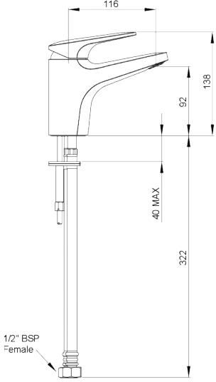 Technical image of Methven Kaha Basin Mixer Tap With Swivel Base (Chrome).