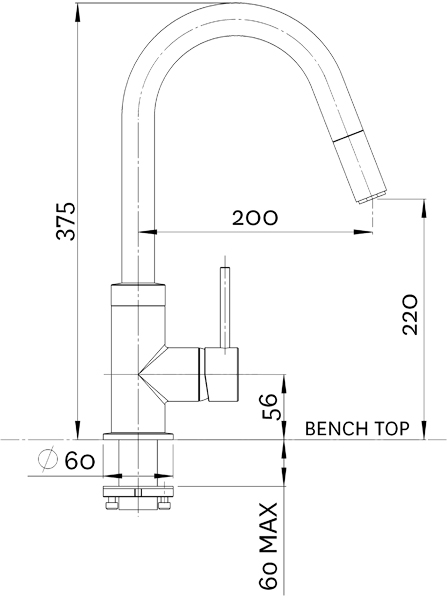 Technical image of Methven Kitchen Kaha Pull Out Mixer Kitchen Tap (Chrome).