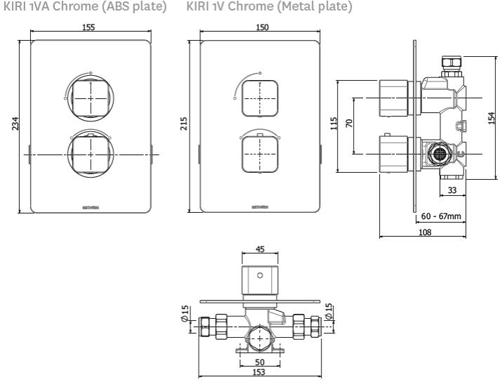 Technical image of Methven Kiri Concealed Thermostatic Mixer Shower Valve (Chrome, 1 Outlet).