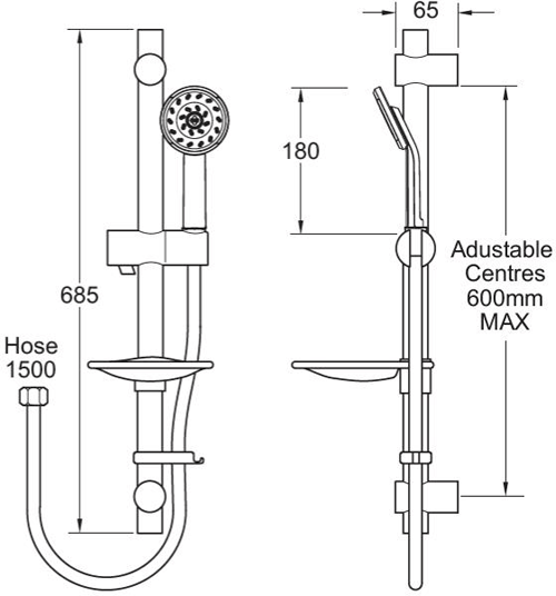 Technical image of Methven Kiri Sequential Thermostatic Exposed Shower Valve With Kit.