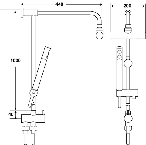 Technical image of Deva Shower Kits Modern Rigid Riser Kit With 8" Head And Handset (Chrome).