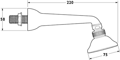 Technical image of Deva Shower Heads Kit S3 Shower Head And Arm (Swivel Joint, Chrome).