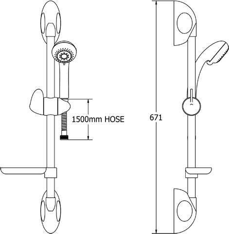 Technical image of Deva Shower Kits Slide Rail Kit With Handset & Hose (White & Chrome).