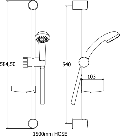 Technical image of Deva Shower Kits Modern Slide Rail Kit With Handset & Hose (Chrome).