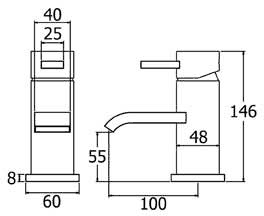 Technical image of Deva Linx Mini Mono Basin Mixer Tap (Chrome).