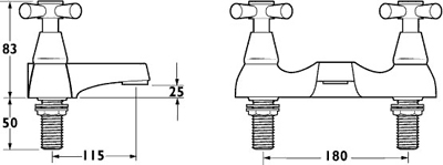 Technical image of Deva Milan Bath Filler Tap With Metal Backnuts (Chrome).