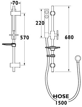 Technical image of Deva Shower Kits Minimalistic Riser Rail Kit With Wall Union (Chrome).