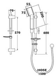 Technical image of Deva Shower Kits Minimalistic Riser Rail Kit With Wall Union (Chrome).