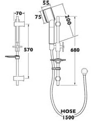 Technical image of Deva Shower Kits Riser Rail With Multi Function Handset & Union (Chrome).