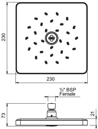 Technical image of Methven Satinjet Square Shower Head 230x230mm (Chrome & White).