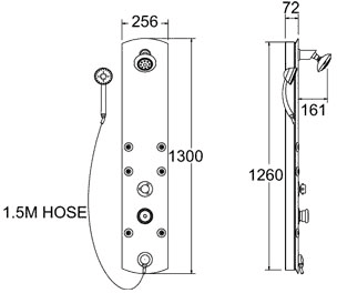 Technical image of Deva Shower Panels Manual 6 Jet Aluminium Shower Panel.