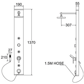 Technical image of Deva Shower Panels Manual 3 Jet Aluminium Shower Panel.