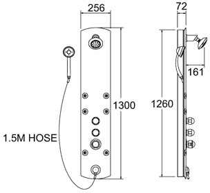 Technical image of Deva Shower Panels Thermostatic 6 Jet Aluminium Shower Panel.