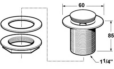 Technical image of Deva Wastes 1 1/4" Push Button Basin Waste (Unslotted, Chrome).