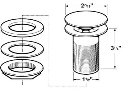 Technical image of Deva Wastes 1 1/2" Push Button Basin Waste (Unslotted, Chrome).