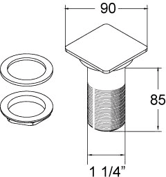 Technical image of Deva Wastes 1 1/4" Square Push Button Basin Waste (Chrome).