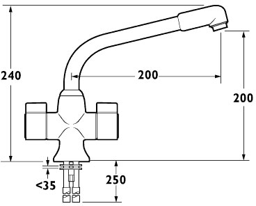Technical image of Deva Contemporary Puffin Dual Flow Kitchen Mixer Tap, Swivel Spout.