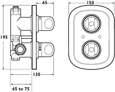 Technical image of Deva Showers Thermostatic Concealed Shower Valve (Chrome).