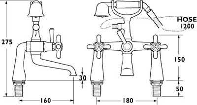 Technical image of Deva Regency Bath Tap Pack 2 (Gold).