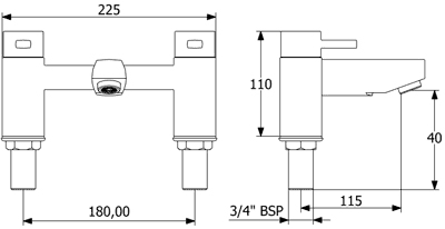 Technical image of Deva Rubic Bath Filler Tap (Chrome).