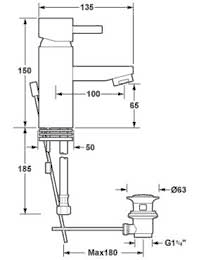 Technical image of Deva Rubic Mono Basin Mixer Tap With Pop Up Waste (Chrome).