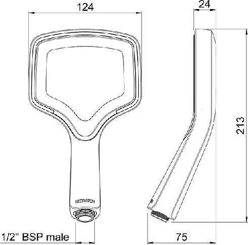 Technical image of Methven Aurajet Rua Shower Handset (Chrome & White).