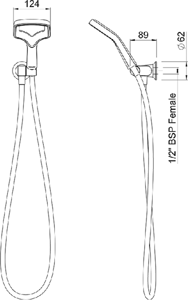 Technical image of Methven Aurajet Rua Hand Shower kit (Chrome & White).