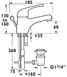 Technical image of Deva Revelle Mono Basin Mixer Tap With Pop Up Waste (Gold).