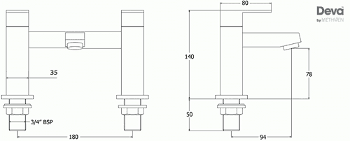 Technical image of Deva Savvi Bath Filler Tap (Chrome).