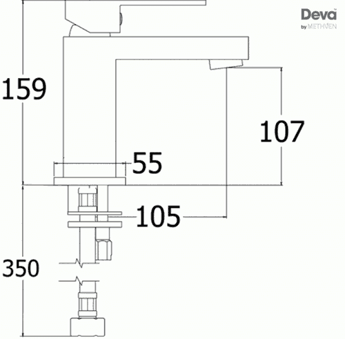 Technical image of Deva Savvi Mono Basin Mixer Tap With Press Top Waste (Chrome).