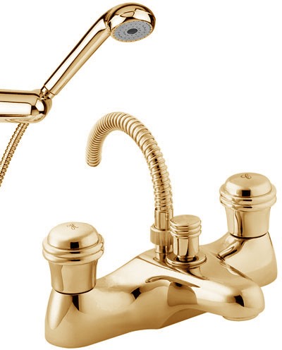 Larger image of Deva Senate Bath Shower Mixer Tap With Shower Kit (Gold).
