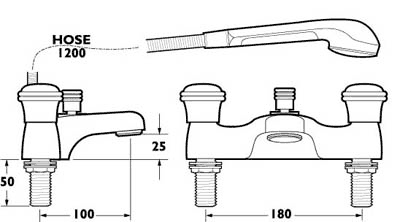 Technical image of Deva Senate Bath Shower Mixer Tap With Shower Kit (Chrome).