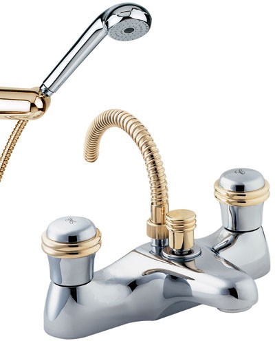 Larger image of Deva Senate Bath Shower Mixer Tap With Shower Kit (Chrome And Gold).