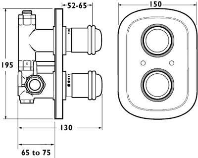 Technical image of Deva Senate Thermostatic Concealed Shower Valve (Gold).