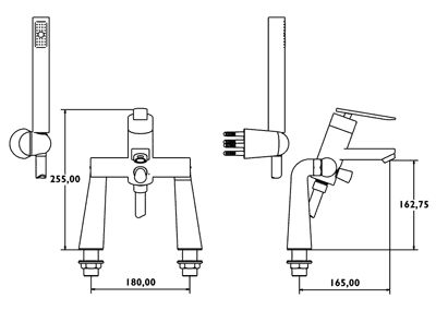 Technical image of Deva Sesto Bath Shower Mixer Tap With Shower Kit And Wall Bracket (Chrome).