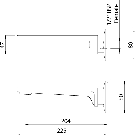 Technical image of Methven Surface Wall Mounted Bath Spout (Chrome).