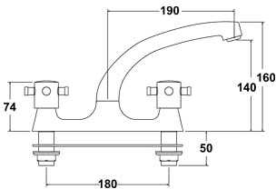 Technical image of Deva Sicilian Dual Flow Kitchen Tap With Swivel Spout.