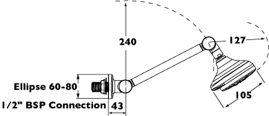 Technical image of Deva Satinjet Awatea High Rise Adjustable Wall Mounted Shower Head.