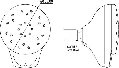 Technical image of Deva Satinjet Awatea Multi Function Shower Rose With Swivel Joint (Chrome).