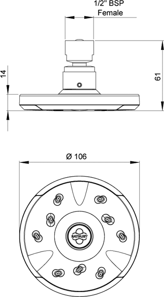 Technical image of Methven Kiri Satinjet Low Flow Shower Head  (Chrome & Graphite).