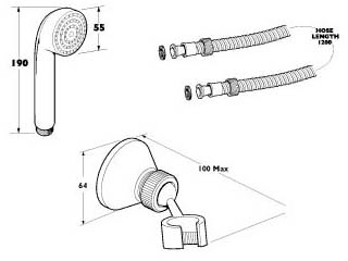 Technical image of Deva Accessories Shower Kit With Shower Handset And Hose (Gold).