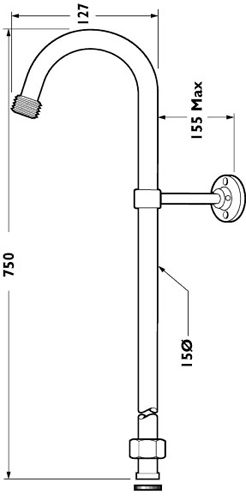 Technical image of Deva Shower Rails Rigid Riser With Adjustable Wall Bracket 680mm  (Chrome).