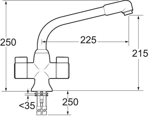 Technical image of Deva Sauris Kitchen Tap With Swivel Spout (Brushed Chrome).