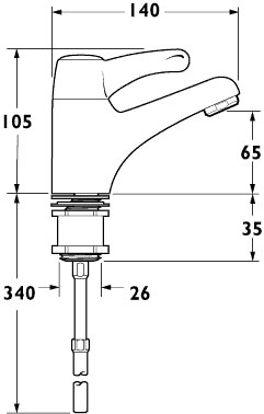 Technical image of Deva Commercial Single Lever Sequential Control Spray Basin Mixer Tap.