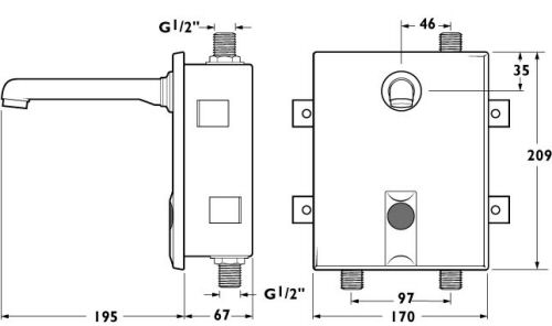 Technical image of Deva Electronic Speedy Electronic Sensor Tap (Batteries). 2 IN STOCK.