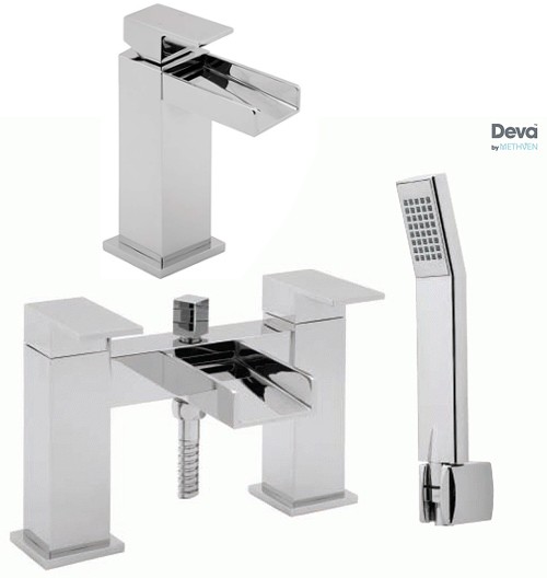 Larger image of Deva Sparkle Waterfall Basin & Bath Shower Mixer Tap Set (Chrome).